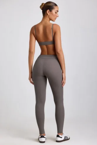 Linnea Petite geribbelde modal legging met hoge taille in grijs