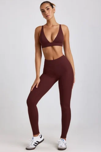 Linnea Petite geribde modal legging met hoge taille in Espresso