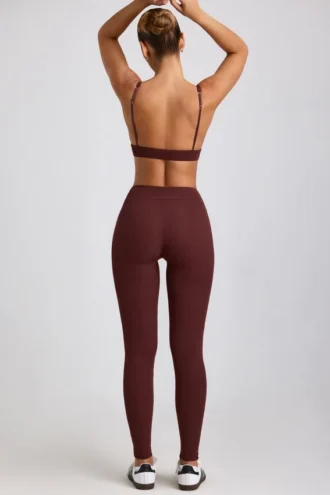 Linnea Petite geribde modal legging met hoge taille in Espresso
