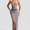 Liora maxi-rok met fijne strepen en lage taille in grijs
