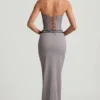Liora maxi-rok met fijne strepen en lage taille in grijs