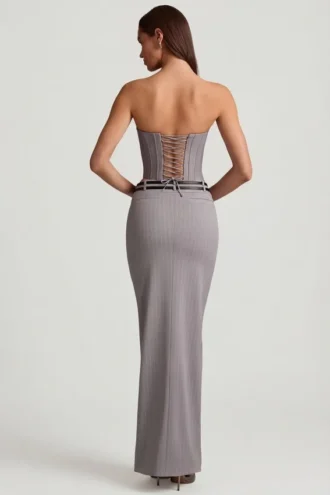 Liora maxi-rok met fijne strepen en lage taille in grijs