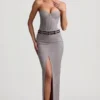 Liora maxi-rok met fijne strepen en lage taille in grijs