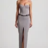 Liora maxi-rok met fijne strepen en lage taille in grijs