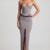 Liora maxi-rok met fijne strepen en lage taille in grijs