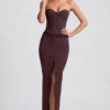 Liora Pinstripe laag uitgesneden maxi-rok in chocoladebruin