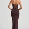 Liora Pinstripe laag uitgesneden maxi-rok in chocoladebruin