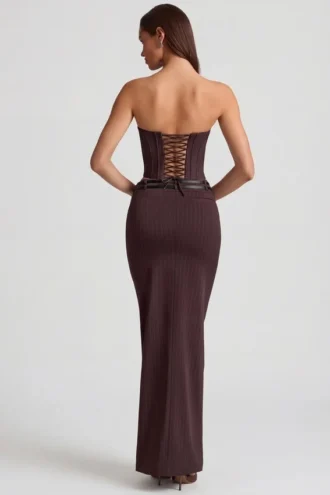 Liora Pinstripe laag uitgesneden maxi-rok in chocoladebruin