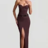 Liora Pinstripe laag uitgesneden maxi-rok in chocoladebruin