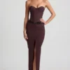 Liora Pinstripe laag uitgesneden maxi-rok in chocoladebruin