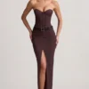 Liora Pinstripe laag uitgesneden maxi-rok in chocoladebruin