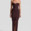 Liora Pinstripe laag uitgesneden maxi-rok in chocoladebruin