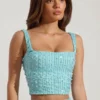 Lirael versierde crop top met vierkante hals in aquablauw