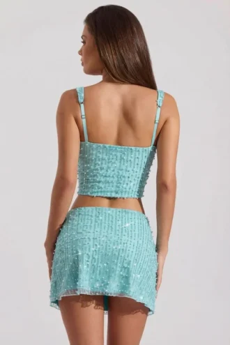 Lirael versierde crop top met vierkante hals in aquablauw