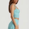 Lirael versierde crop top met vierkante hals in aquablauw