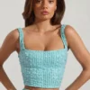 Lirael versierde crop top met vierkante hals in aquablauw
