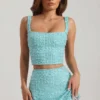 Lirael versierde crop top met vierkante hals in aquablauw