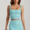 Lirael versierde crop top met vierkante hals in aquablauw