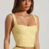Lirael versierde crop top met vierkante hals in geel