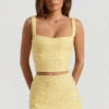 Lirael versierde crop top met vierkante hals in geel