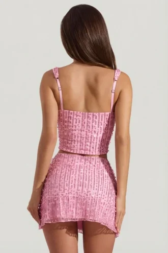 Lirael versierde crop top met vierkante hals in roze