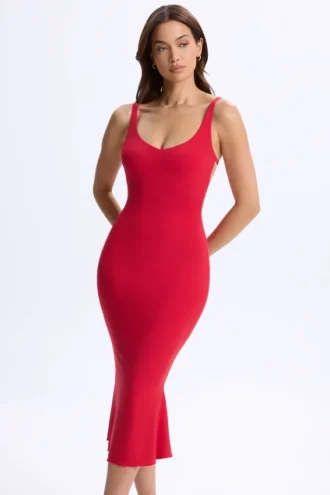 Lois Modal Plunge Midaxi-jurk met open rug in kersenrood