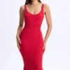 Lois Modal Plunge Midaxi-jurk met open rug in kersenrood