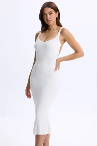 Lois Modal Plunge Midaxi-jurk met open rug in wit
