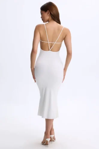 Lois Modal Plunge Midaxi-jurk met open rug in wit