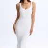Lois Modal Plunge Midaxi-jurk met open rug in wit