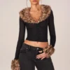 Lola doorschijnend mesh-vest met imitatiebont in zwart