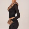 Lola doorschijnend mesh-vest met imitatiebont in zwart
