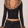 Lola doorschijnend mesh-vest met imitatiebont in zwart
