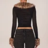 Lola doorschijnend mesh-vest met imitatiebont in zwart