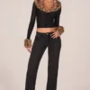Lola doorschijnend mesh-vest met imitatiebont in zwart