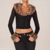 Lola doorschijnend mesh-vest met imitatiebont in zwart