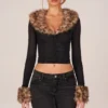 Lola doorschijnend mesh-vest met imitatiebont in zwart