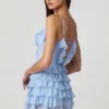 Lolina A-lijn minijurk met ruches en vetersluiting in poederblauw