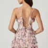 Lolina A-lijn minijurk met ruches en vetersluiting in primrose bloemenprint