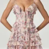 Lolina A-lijn minijurk met ruches en vetersluiting in primrose bloemenprint