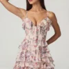 Lolina A-lijn minijurk met ruches en vetersluiting in primrose bloemenprint