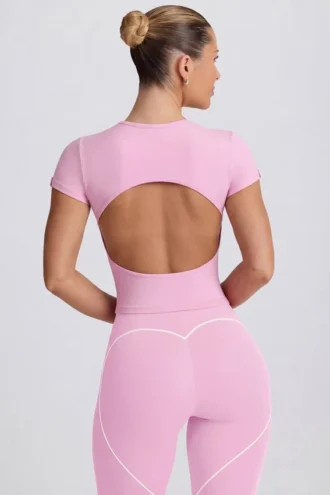 Longline T-shirt met uitsnijding in Dusty Pink