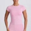 Longline T-shirt met uitsnijding in Dusty Pink