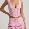 Lorena gelaagde mini-rok met ruches en lage taille in zachtroze