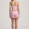 Lorena gelaagde mini-rok met ruches en lage taille in zachtroze