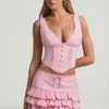 Lorena gelaagde mini-rok met ruches en lage taille in zachtroze