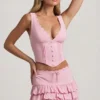 Lorena gelaagde mini-rok met ruches en lage taille in zachtroze