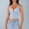 Lotta haltertop in denim in lichte denim