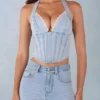 Lotta haltertop in denim in lichte denim