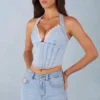 Lotta haltertop in denim in lichte denim